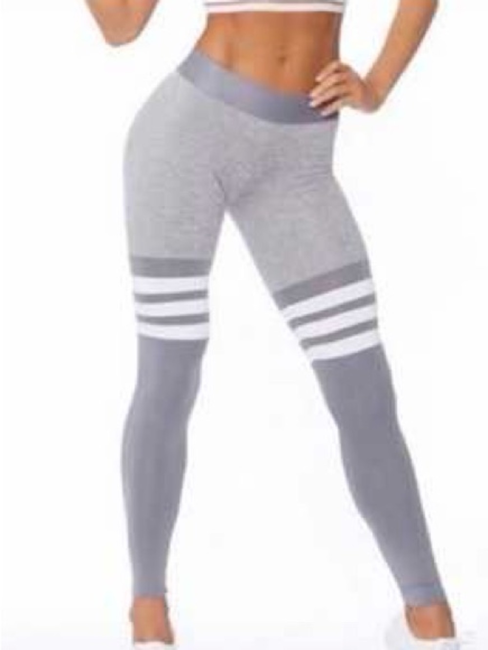 Bombshell Sportswear Grey Two-Tone Striped High-Waist Leggings